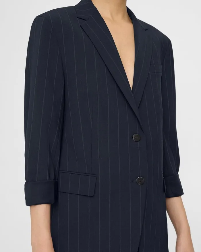 Women Blazers Jackets Theory Cuffed Blazer In Striped Stretch Wool Deep Navy