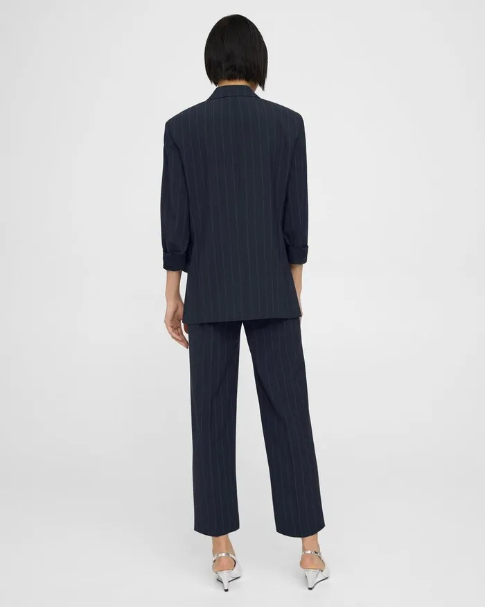 Women Blazers Jackets Theory Cuffed Blazer In Striped Stretch Wool Deep Navy