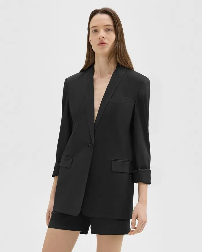 Women Blazers Jackets Theory Rolled Sleeve Blazer In Good Linen Black