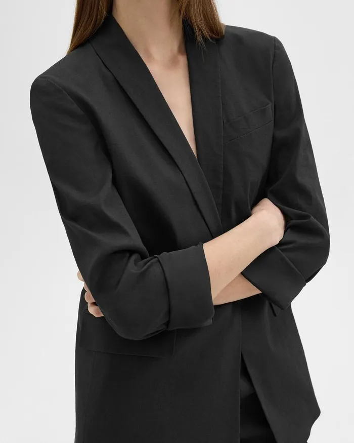 Women Blazers Jackets Theory Rolled Sleeve Blazer In Good Linen Black