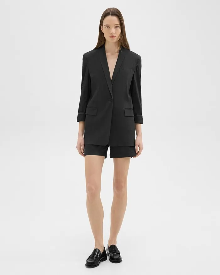 Women Blazers Jackets Theory Rolled Sleeve Blazer In Good Linen Black