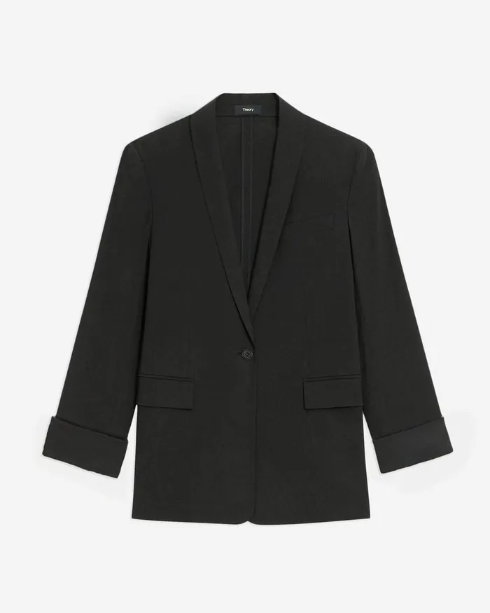 Women Blazers Jackets Theory Rolled Sleeve Blazer In Good Linen Black