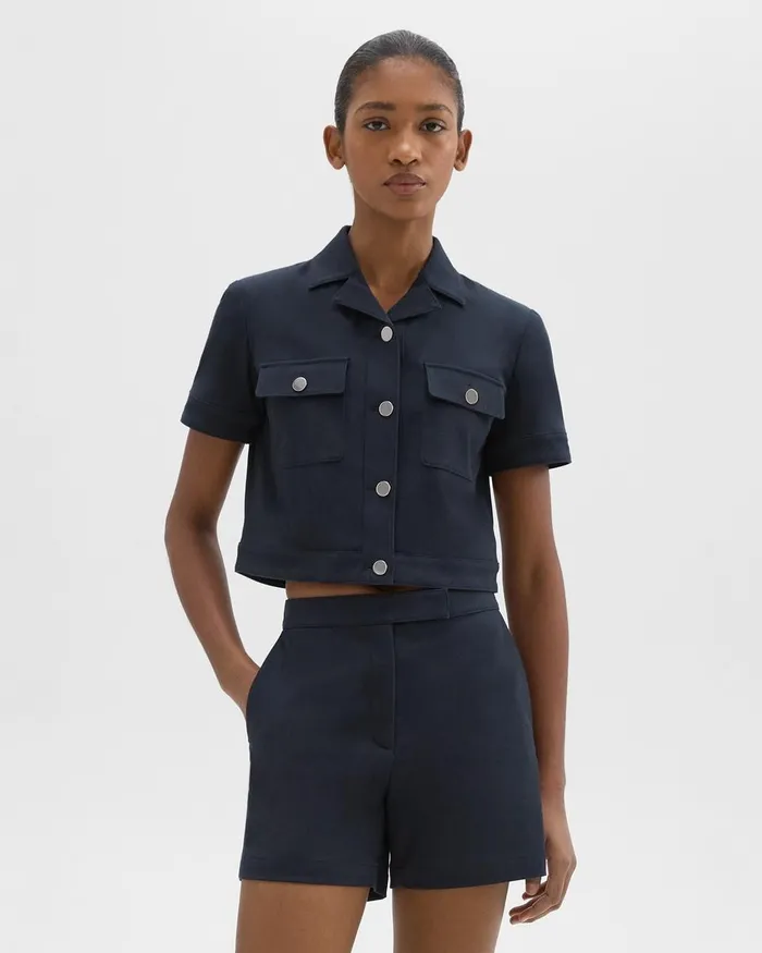 Women Blazers Jackets Theory ShortSleeve Military Shirt In Neoteric Twill Dark Navy