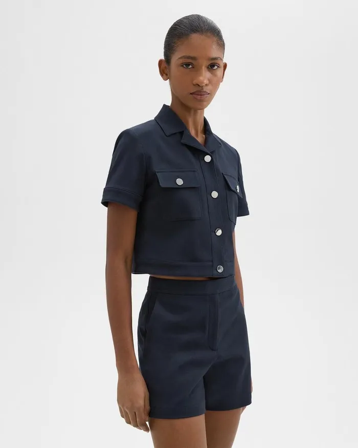 Women Blazers Jackets Theory ShortSleeve Military Shirt In Neoteric Twill Dark Navy