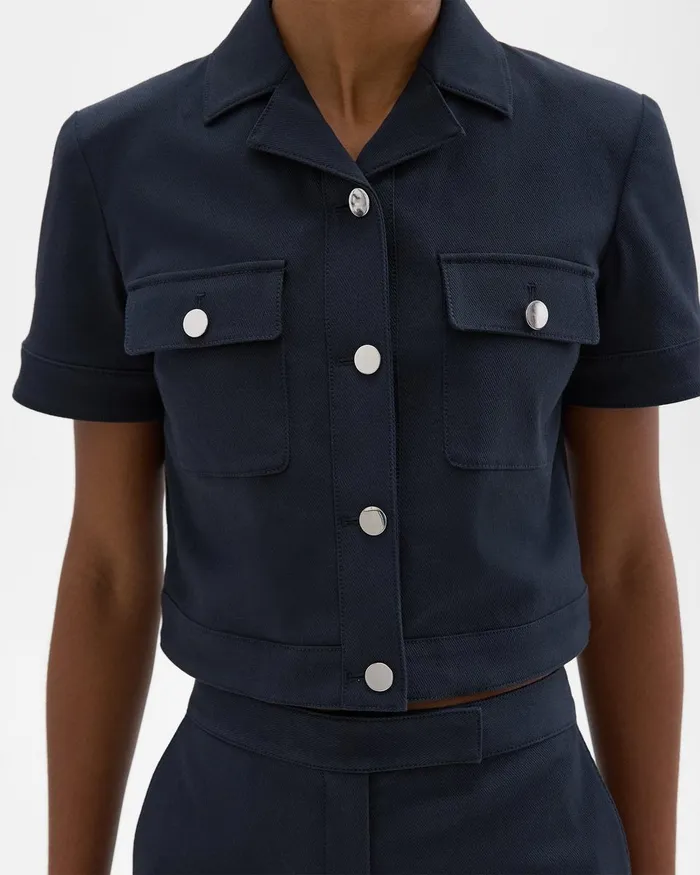 Women Blazers Jackets Theory ShortSleeve Military Shirt In Neoteric Twill Dark Navy