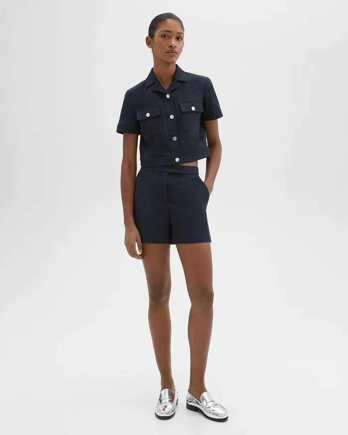 Women Blazers Jackets Theory ShortSleeve Military Shirt In Neoteric Twill Dark Navy
