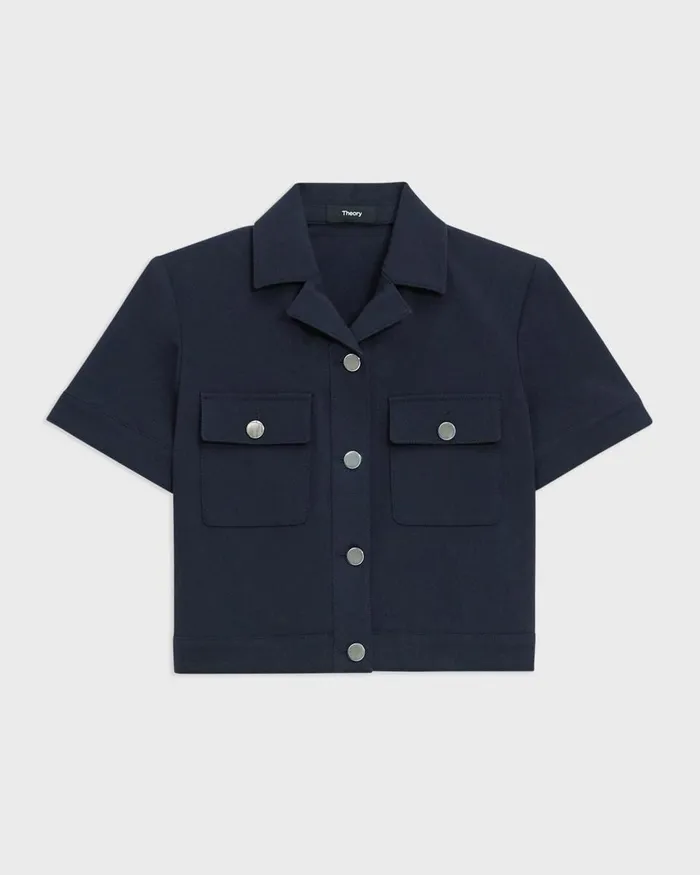 Women Blazers Jackets Theory ShortSleeve Military Shirt In Neoteric Twill Dark Navy