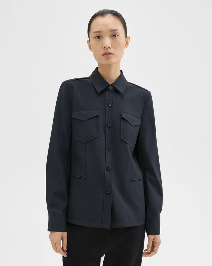 Women Blazers Jackets Theory Tailored Virgin Wool Shirt Jacket Midnight