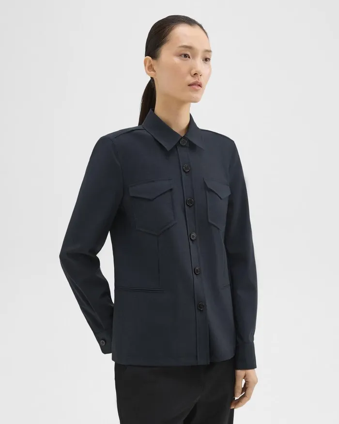 Women Blazers Jackets Theory Tailored Virgin Wool Shirt Jacket Midnight