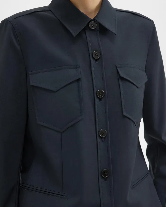 Women Blazers Jackets Theory Tailored Virgin Wool Shirt Jacket Midnight