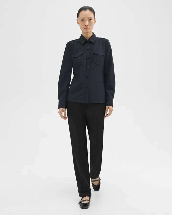 Women Blazers Jackets Theory Tailored Virgin Wool Shirt Jacket Midnight
