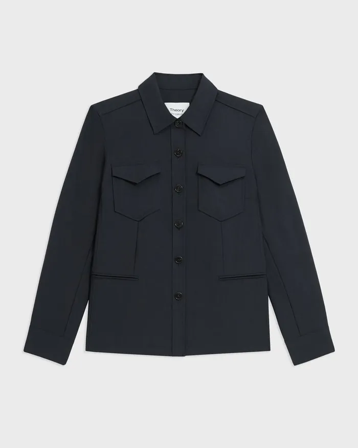 Women Blazers Jackets Theory Tailored Virgin Wool Shirt Jacket Midnight