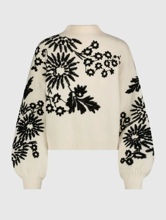 Women Blouses and Tops Mac Duggal Balloon Sleeve Cropped Mock Neck Knit Sweater Ecru