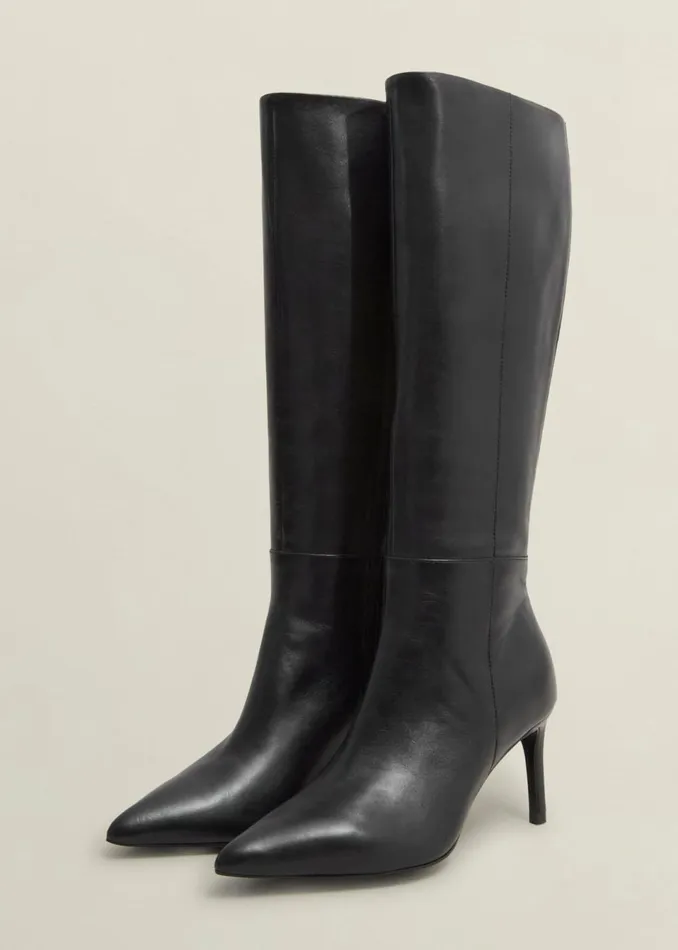 Women Boots Hobbs Aliya Leather Knee Boots Black