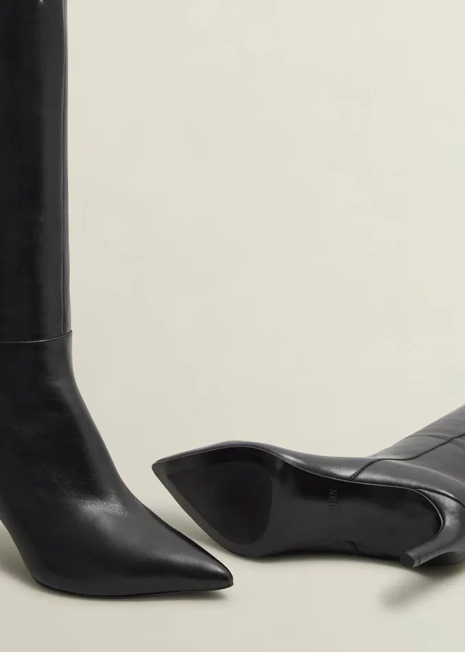 Women Boots Hobbs Aliya Leather Knee Boots Black