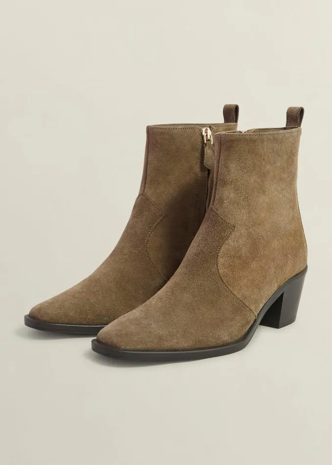 Women Boots Hobbs Frankie Suede Western Boots Dark Tan