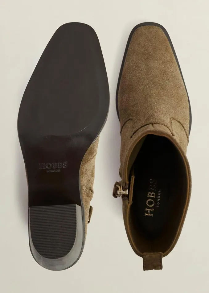 Women Boots Hobbs Frankie Suede Western Boots Dark Tan