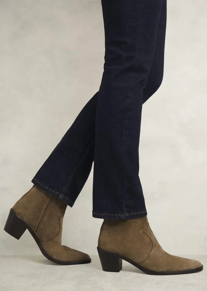 Women Boots Hobbs Frankie Suede Western Boots Dark Tan