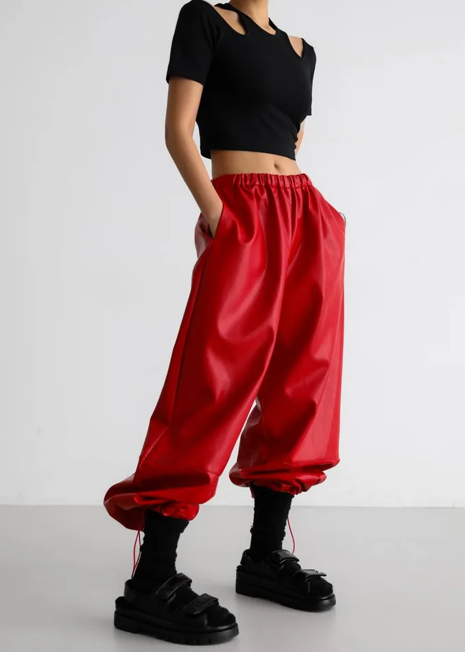 Women Briar Faux Leather Balloon Pants 8211 Red The Frankie Shop Bottoms
