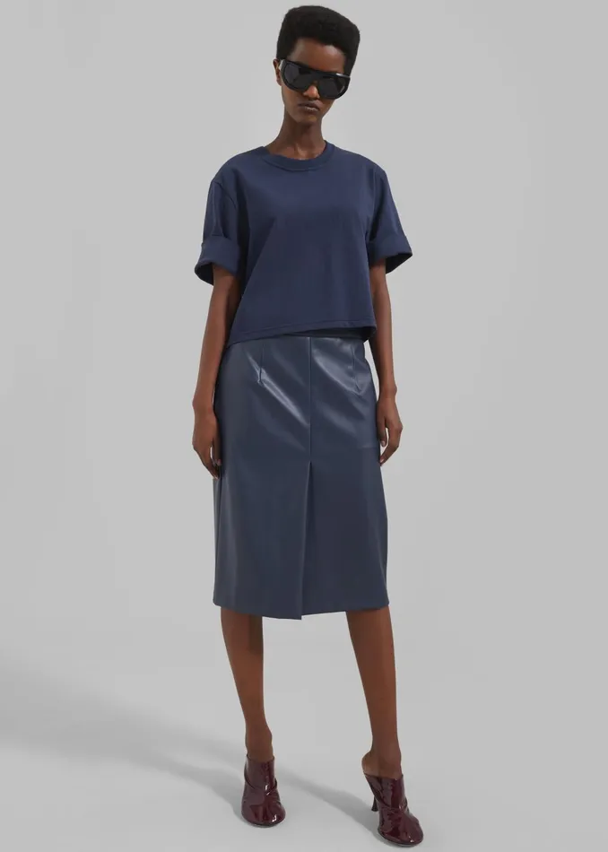 Women Brooklyn Faux Leather Midi Skirt 8211 Navy The Frankie Shop Bottoms