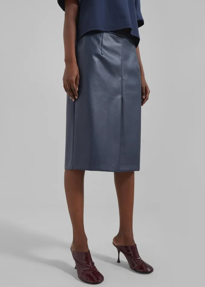 Women Brooklyn Faux Leather Midi Skirt 8211 Navy The Frankie Shop Bottoms