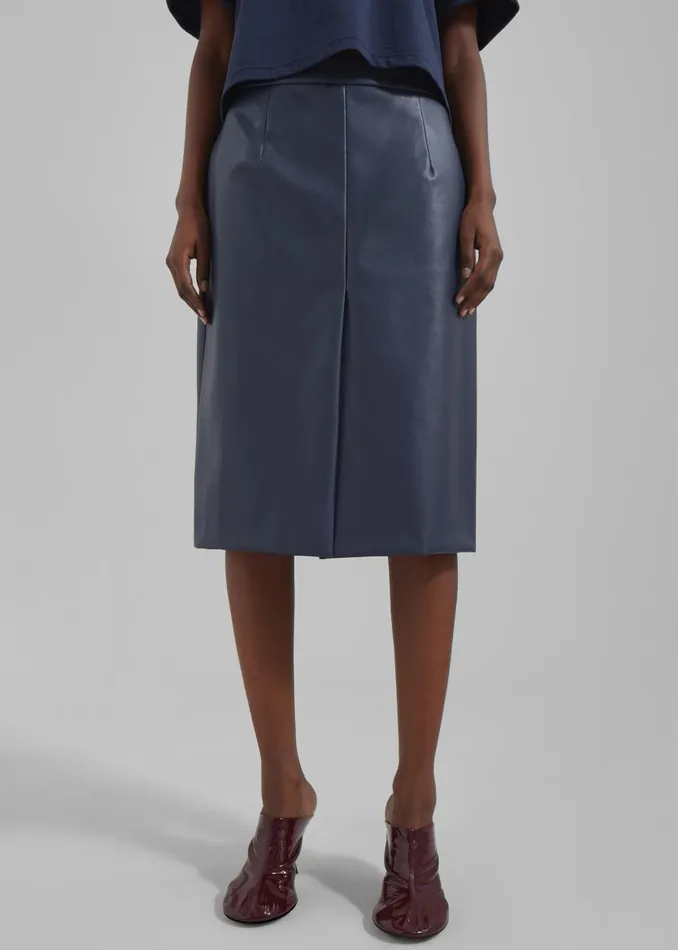 Women Brooklyn Faux Leather Midi Skirt 8211 Navy The Frankie Shop Bottoms