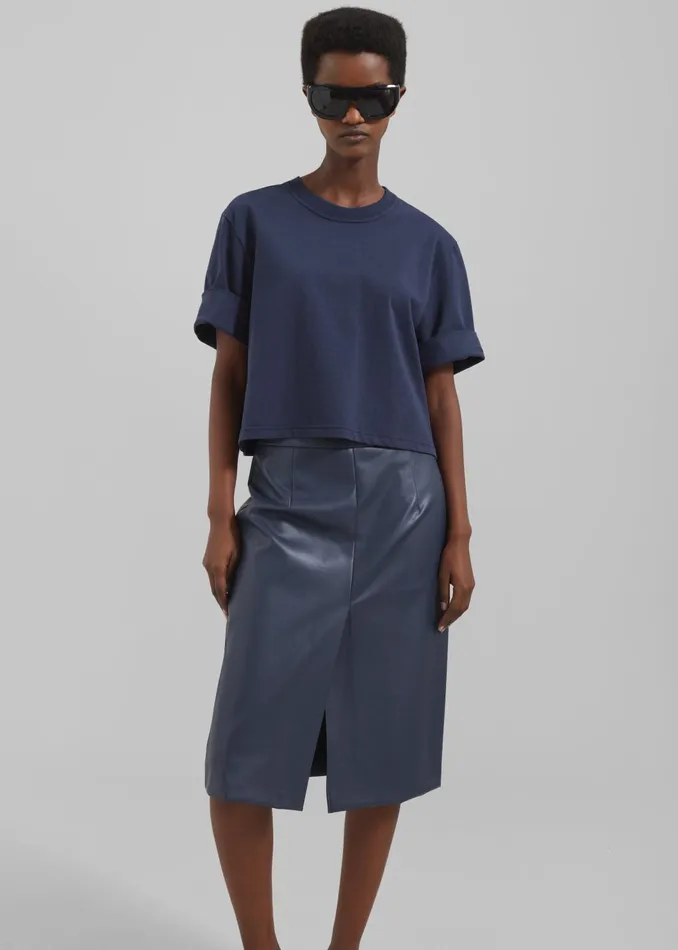 Women Brooklyn Faux Leather Midi Skirt 8211 Navy The Frankie Shop Bottoms