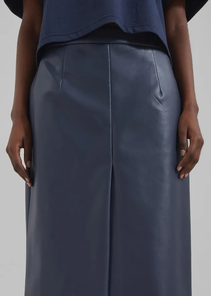 Women Brooklyn Faux Leather Midi Skirt 8211 Navy The Frankie Shop Bottoms