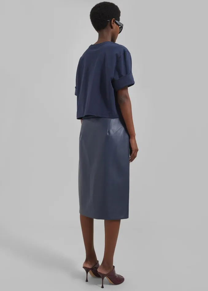 Women Brooklyn Faux Leather Midi Skirt 8211 Navy The Frankie Shop Bottoms