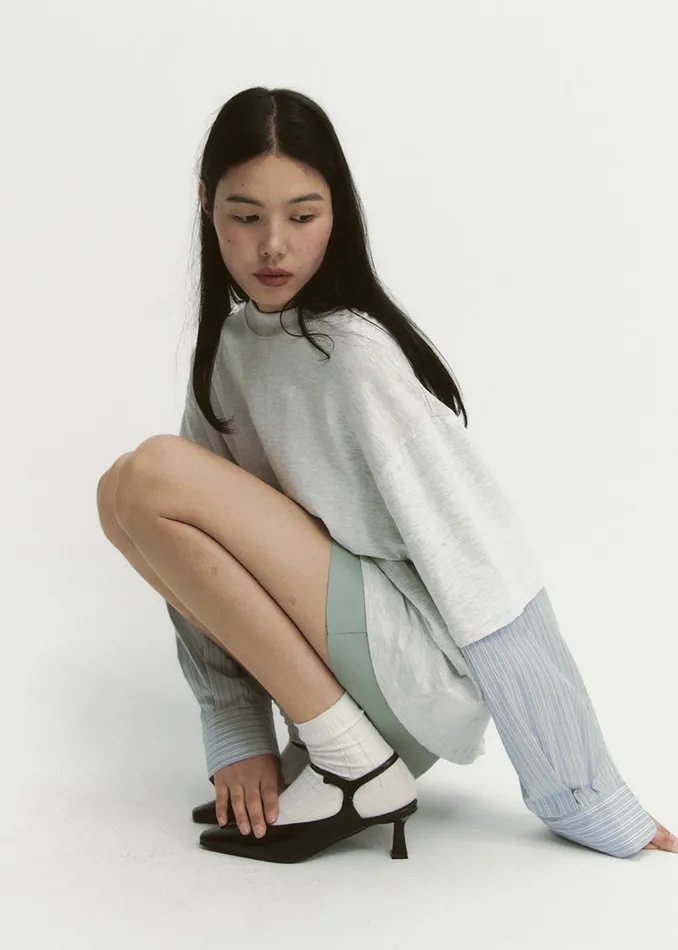 Women Bryton Layered Tee 8211 Light GreyBlue The Frankie Shop Tops
