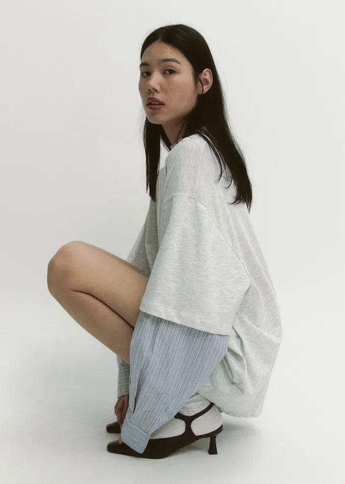 Women Bryton Layered Tee 8211 Light GreyBlue The Frankie Shop Tops