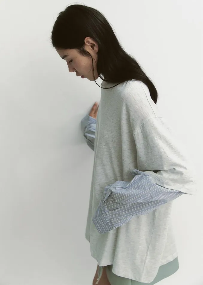 Women Bryton Layered Tee 8211 Light GreyBlue The Frankie Shop Tops