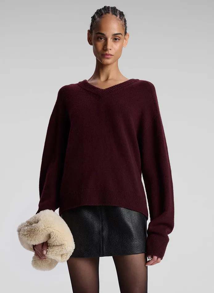 Women Calven Cashmere V Neck Sweater Burgundy ALC Knitwear