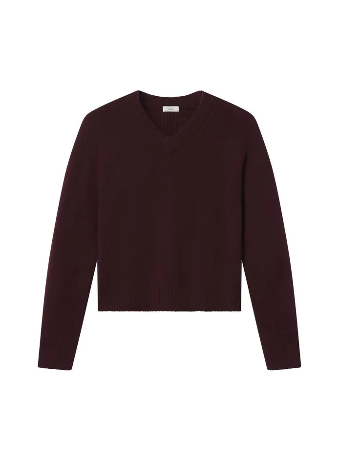Women Calven Cashmere V Neck Sweater Burgundy ALC Knitwear