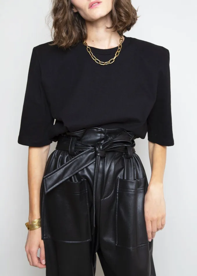 Women Carrington Padded Shoulder Tee 8211 Black The Frankie Shop Tops