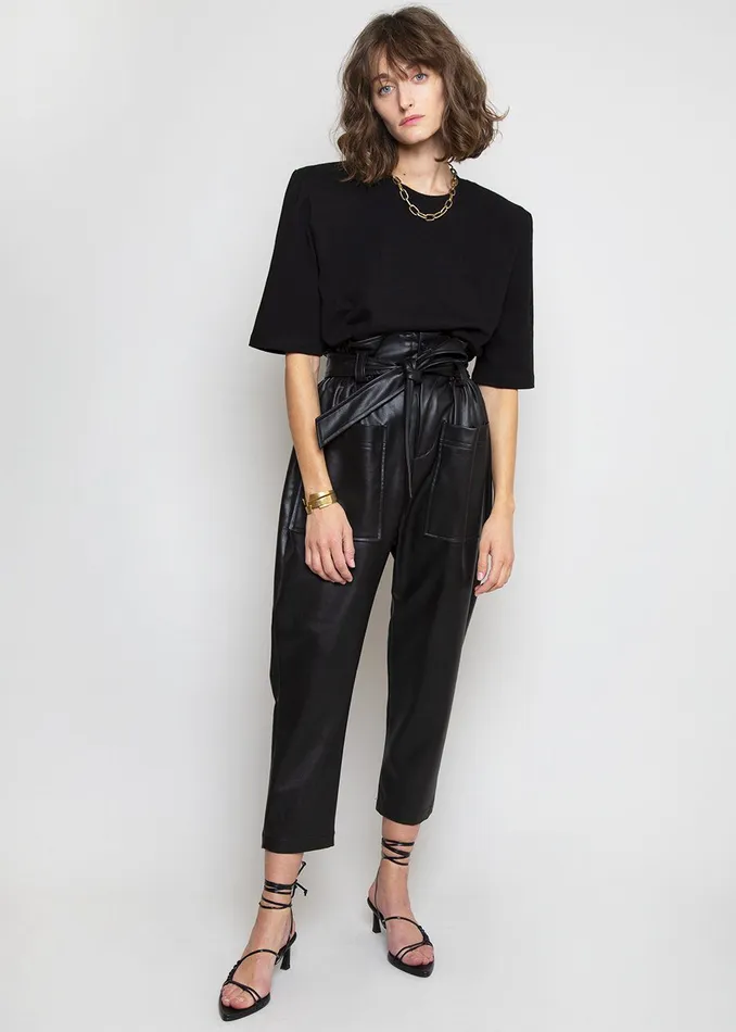 Women Carrington Padded Shoulder Tee 8211 Black The Frankie Shop Tops