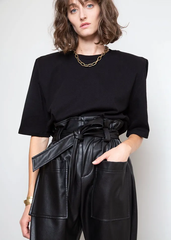 Women Carrington Padded Shoulder Tee 8211 Black The Frankie Shop Tops