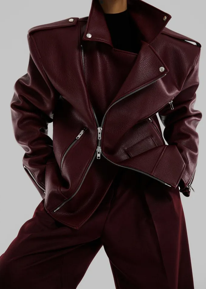 Women Chicago Oversized Biker Jacket 8211 Burgundy The Frankie Shop Outerwear