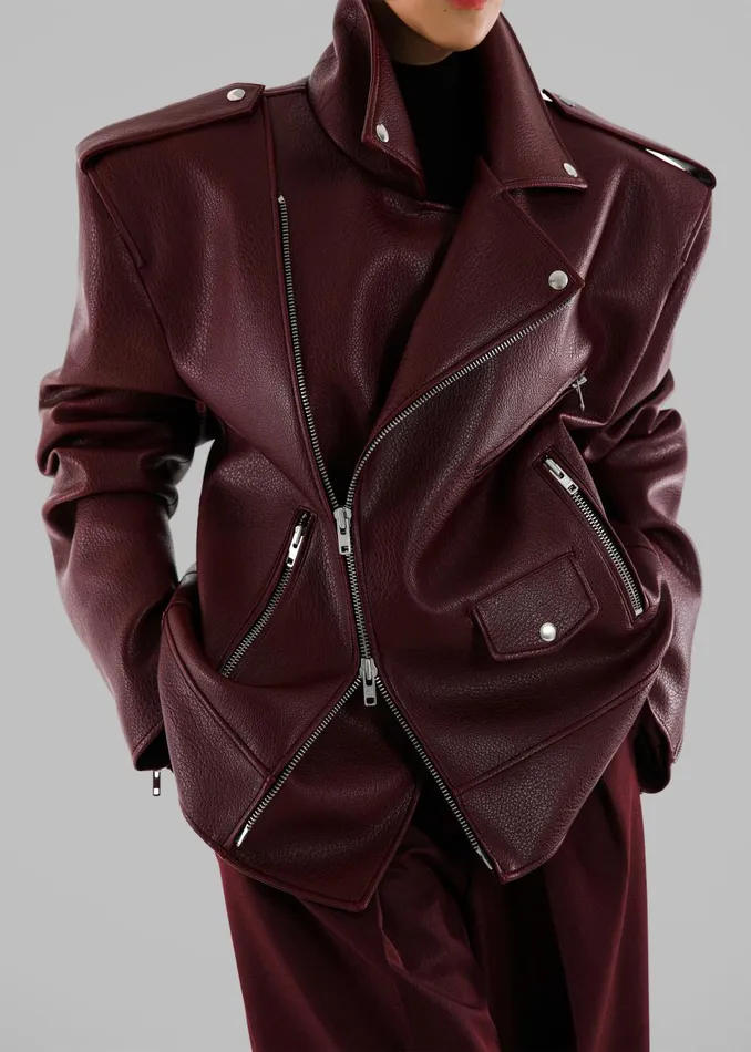 Women Chicago Oversized Biker Jacket 8211 Burgundy The Frankie Shop Outerwear