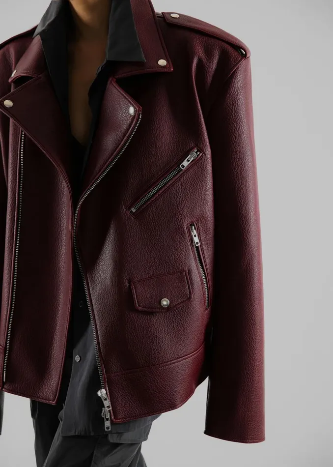 Women Chicago Oversized Biker Jacket 8211 Burgundy The Frankie Shop Outerwear