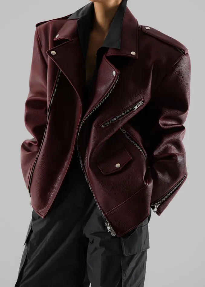 Women Chicago Oversized Biker Jacket 8211 Burgundy The Frankie Shop Outerwear