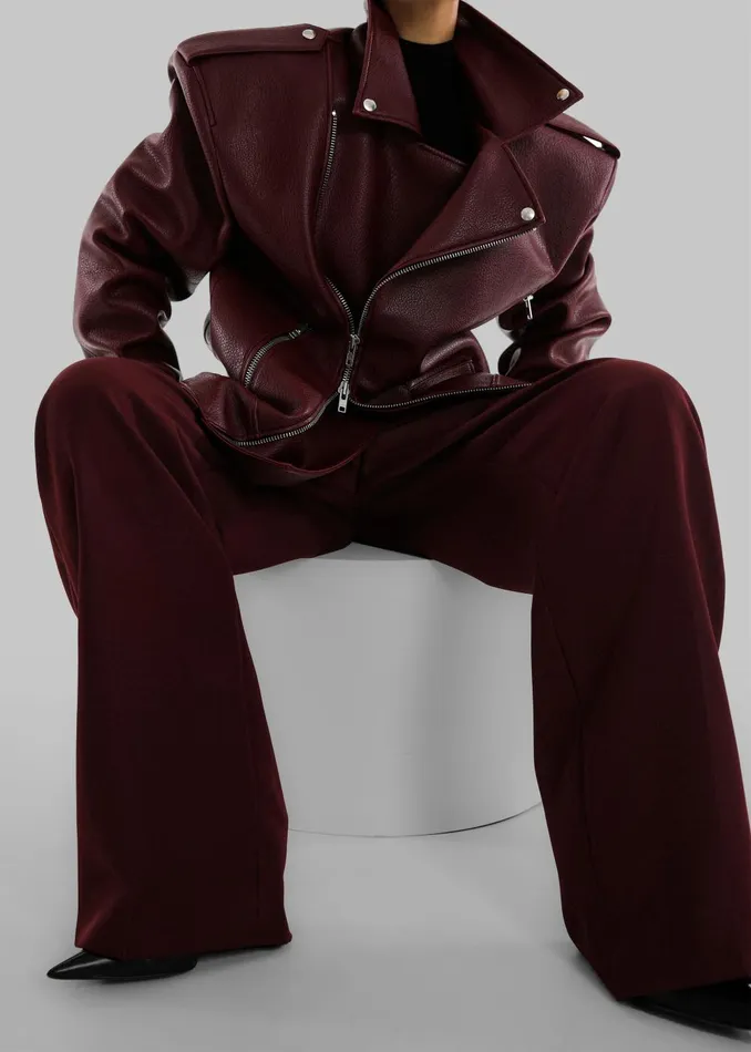 Women Chicago Oversized Biker Jacket 8211 Burgundy The Frankie Shop Outerwear