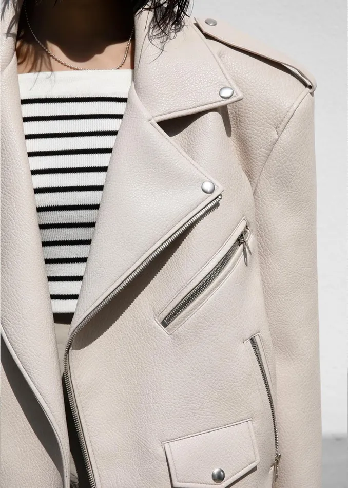 Women Chicago Oversized Biker Jacket 8211 Cream The Frankie Shop Outerwear