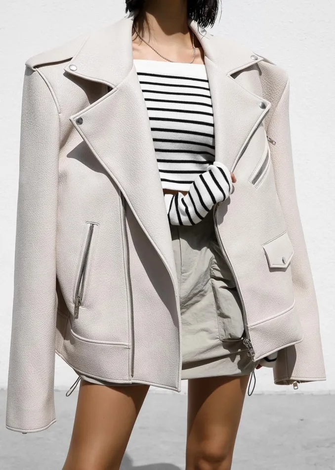 Women Chicago Oversized Biker Jacket 8211 Cream The Frankie Shop Outerwear
