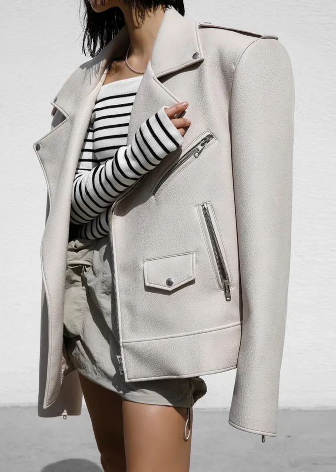Women Chicago Oversized Biker Jacket 8211 Cream The Frankie Shop Outerwear