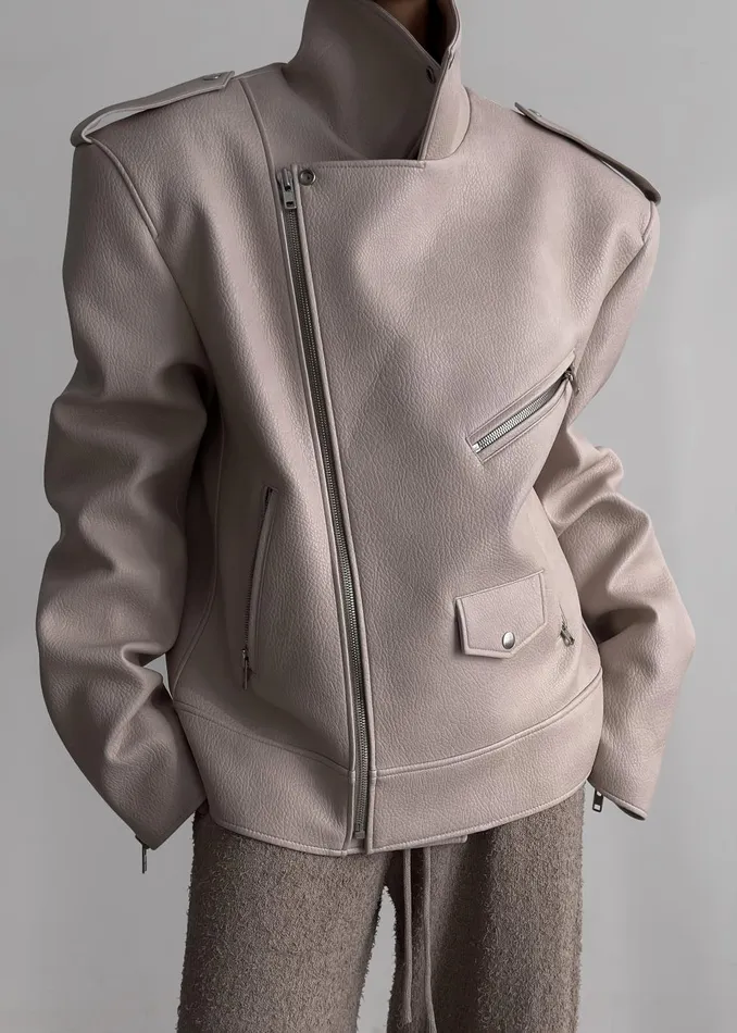 Women Chicago Oversized Biker Jacket 8211 Cream The Frankie Shop Outerwear
