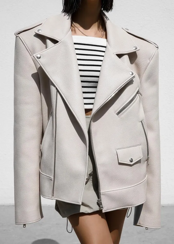 Women Chicago Oversized Biker Jacket 8211 Cream The Frankie Shop Outerwear