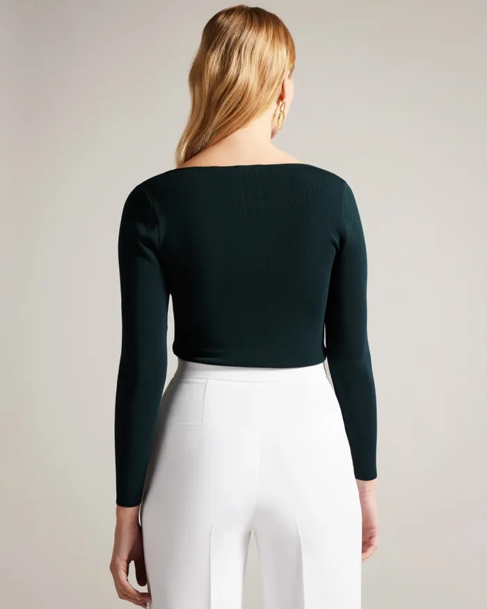 Women CILESTE 8211 V Neck Slim Fit Knit Top Dark Green Ted Baker Tops and Blouses