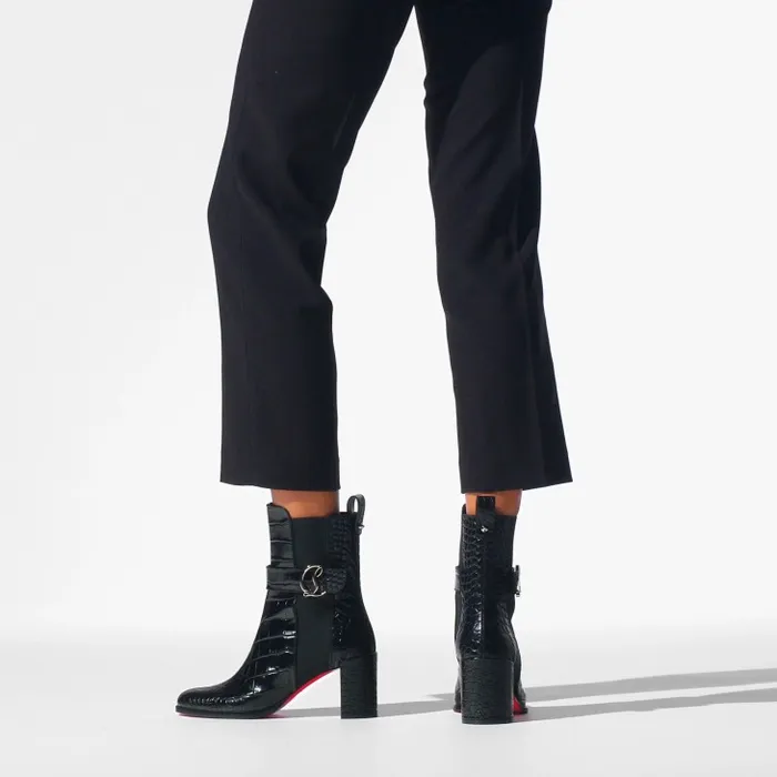 Women CL Chelsea Booty 70 Mm Low Boots 8211 Alligator Embossed Calf Leather 8211 Black Christian Louboutin Boots