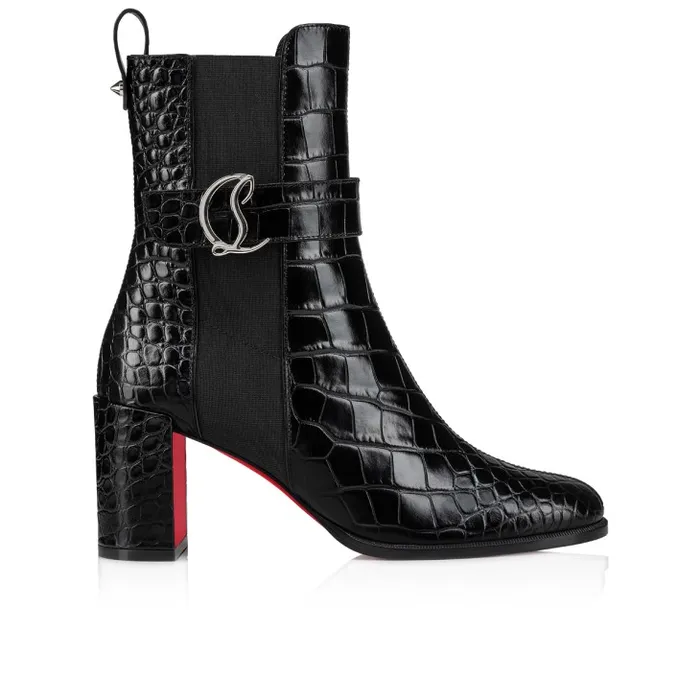 Women CL Chelsea Booty 70 Mm Low Boots 8211 Alligator Embossed Calf Leather 8211 Black Christian Louboutin Boots